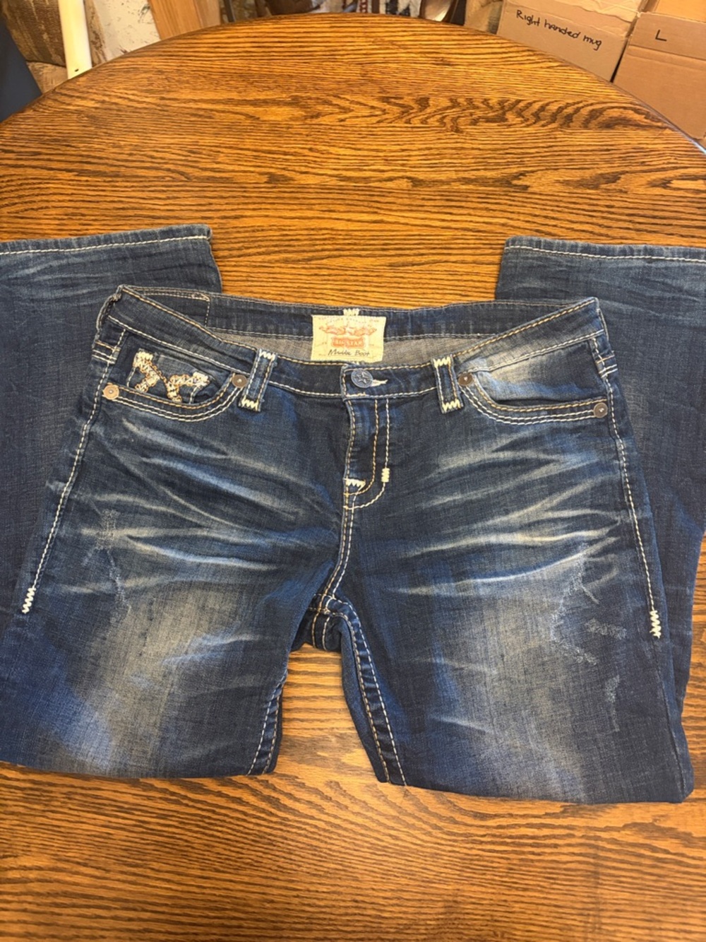 Big Star Maddie Women's Distressed Bootcut Jeans with Embellished Pocket